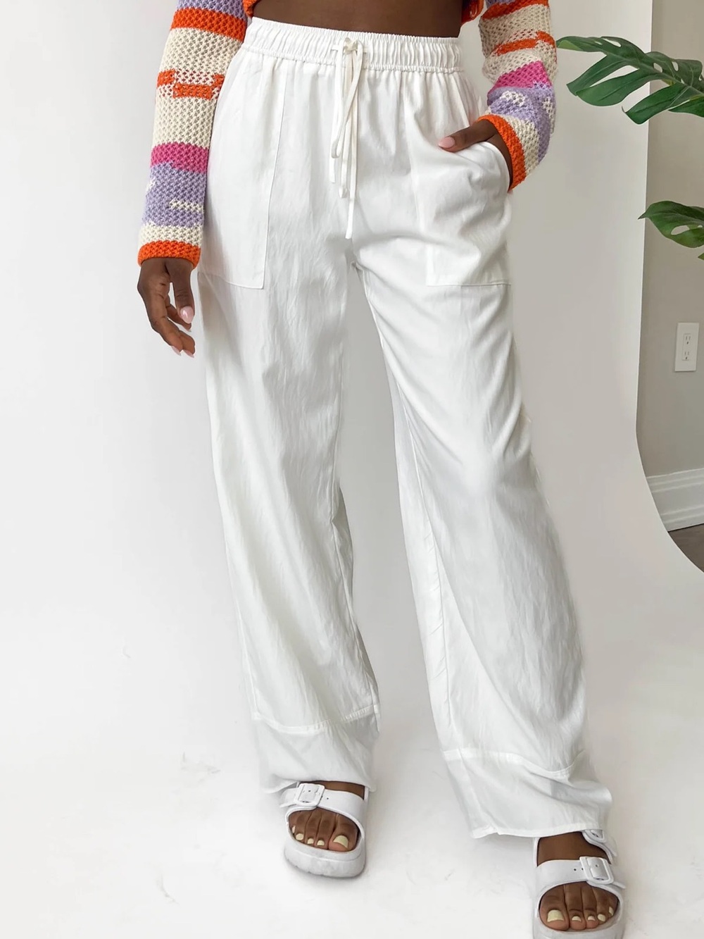 Grey Bandit White Drawstring Wide-Leg Pants (Out East Pants)